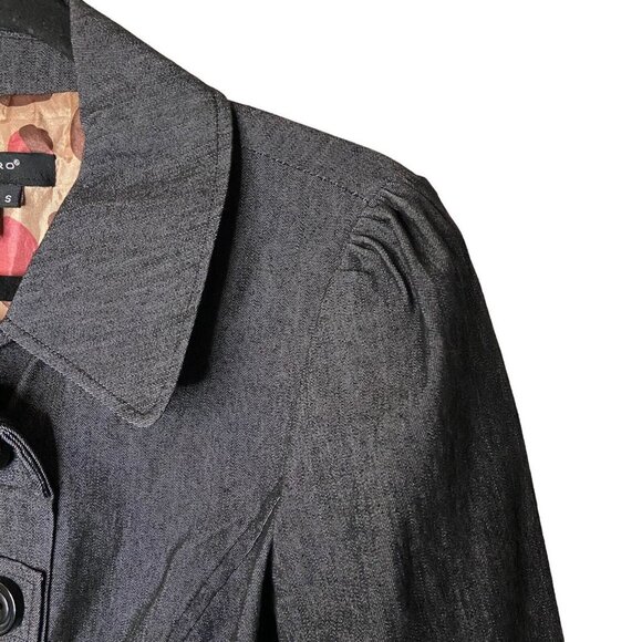 Sandro Jacket Women S Chambray‎ Denim Gray Stretch Double Breasted Empire Waist - Picture 6 of 7